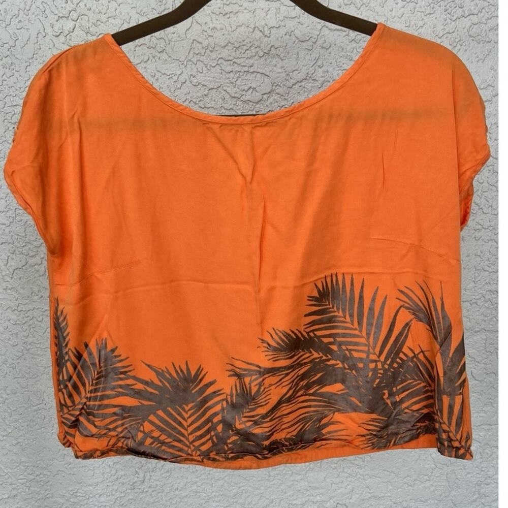 Vero Moda Silver Palms Trees Sunset Orange Cropped Top - Size Large